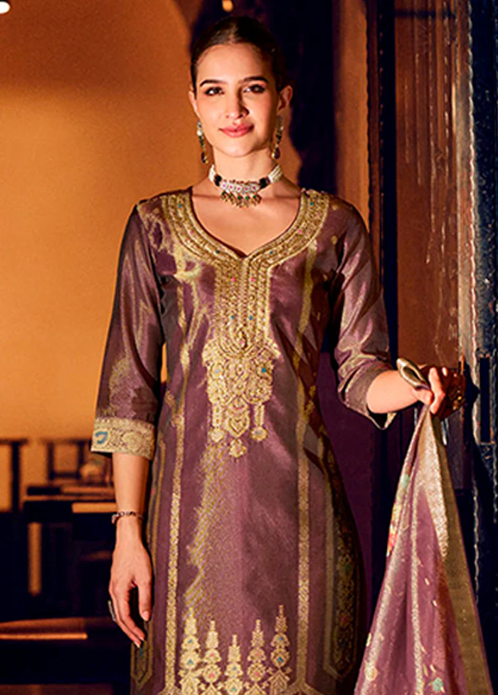 3 Pc Purple Silk Suit Set - Image 2