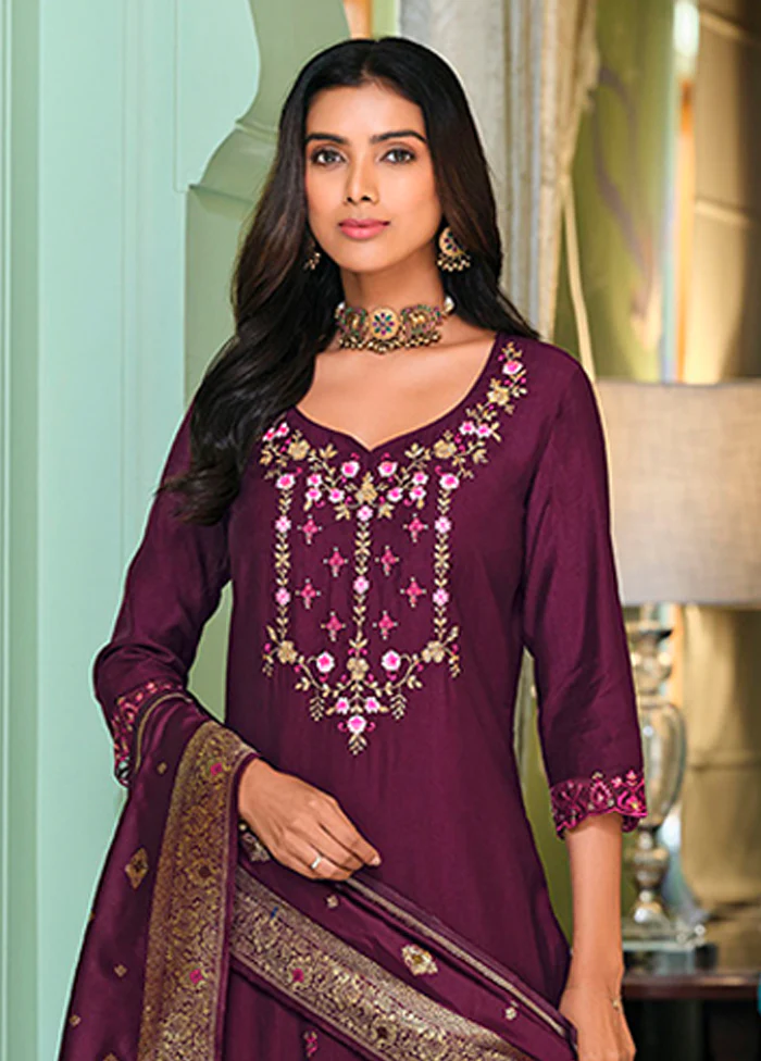 3 Pc Purple Silk Suit Set - Image 2