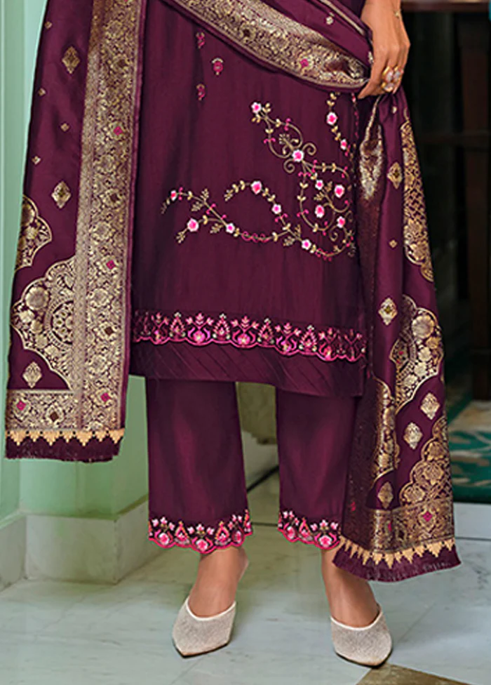 3 Pc Purple Silk Suit Set - Image 3