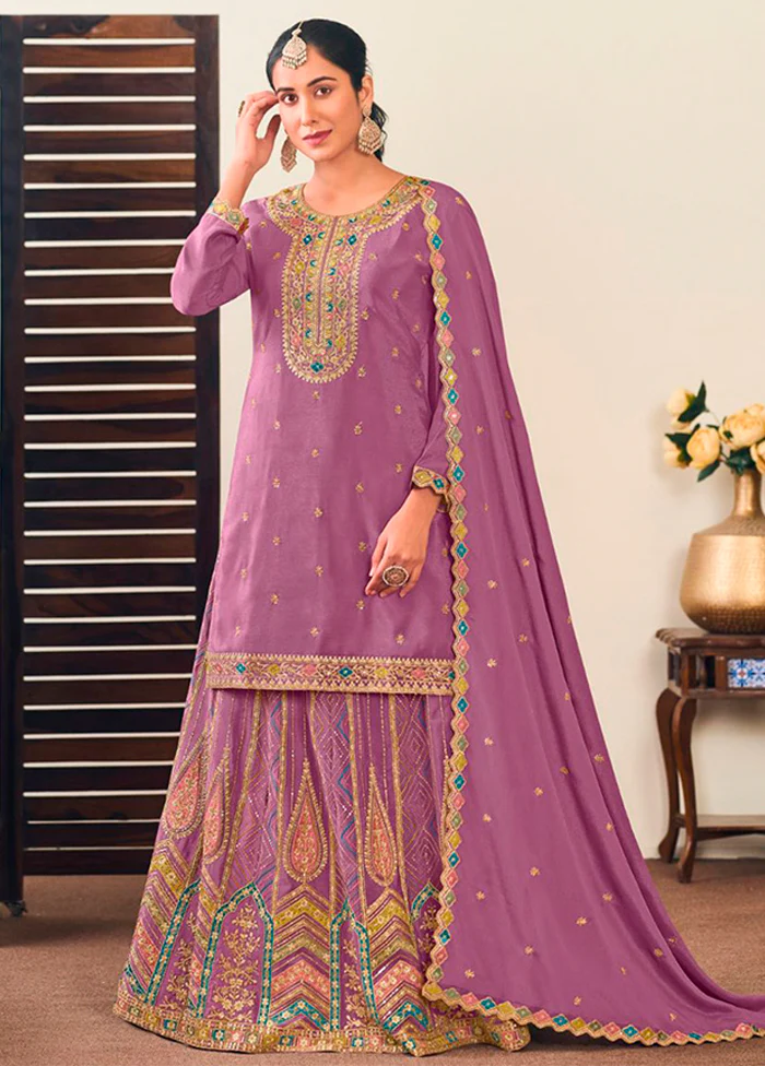 3 Pc Purple Silk Suit Set