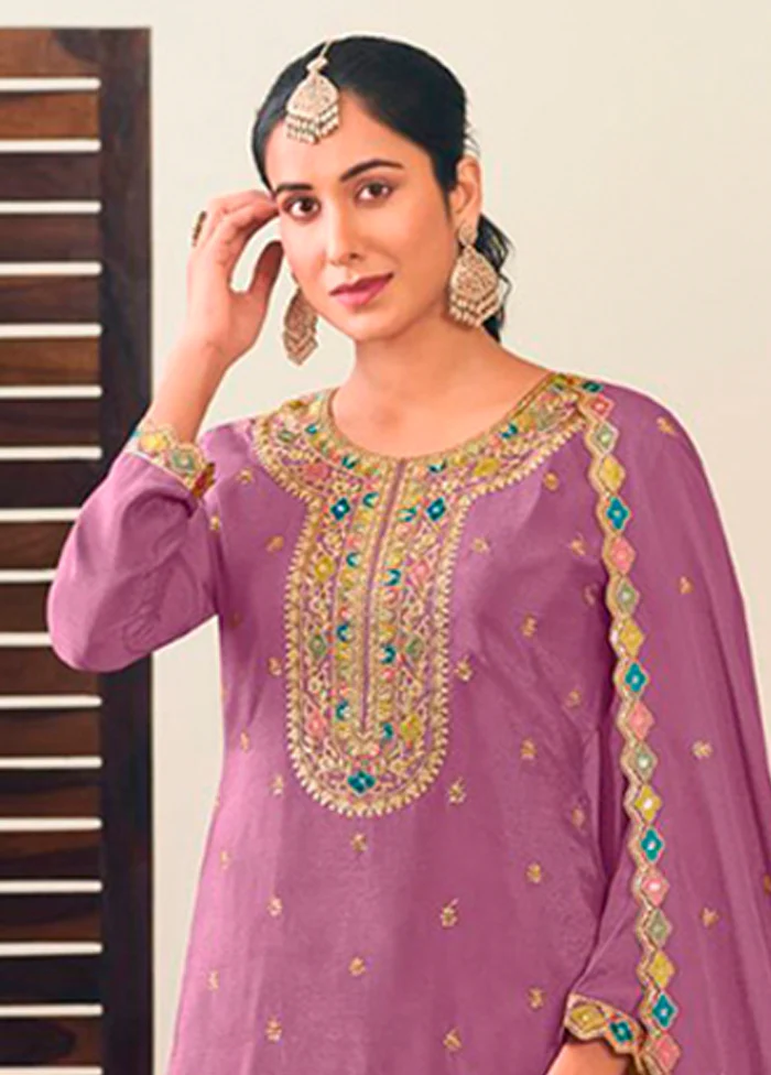 3 Pc Purple Silk Suit Set - Image 2