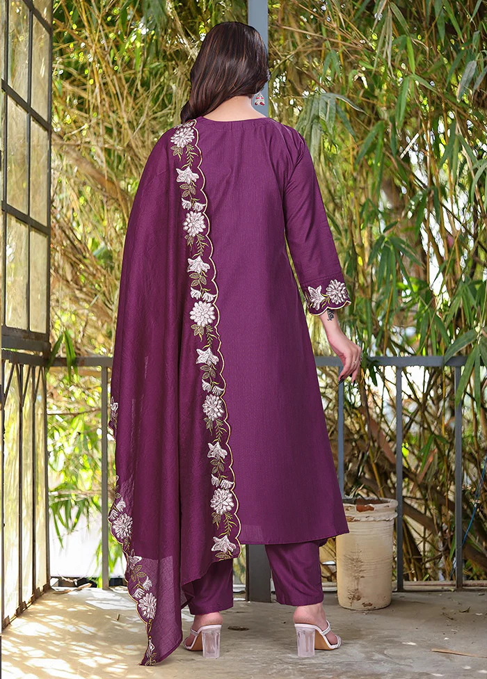 3 Pc Purple Silk Suit Set - Image 3