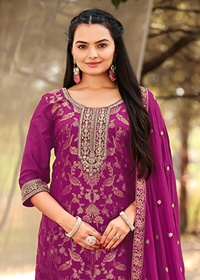 3 Pc Purple Silk Suit Set - Image 2