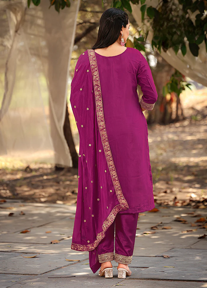 3 Pc Purple Silk Suit Set - Image 3