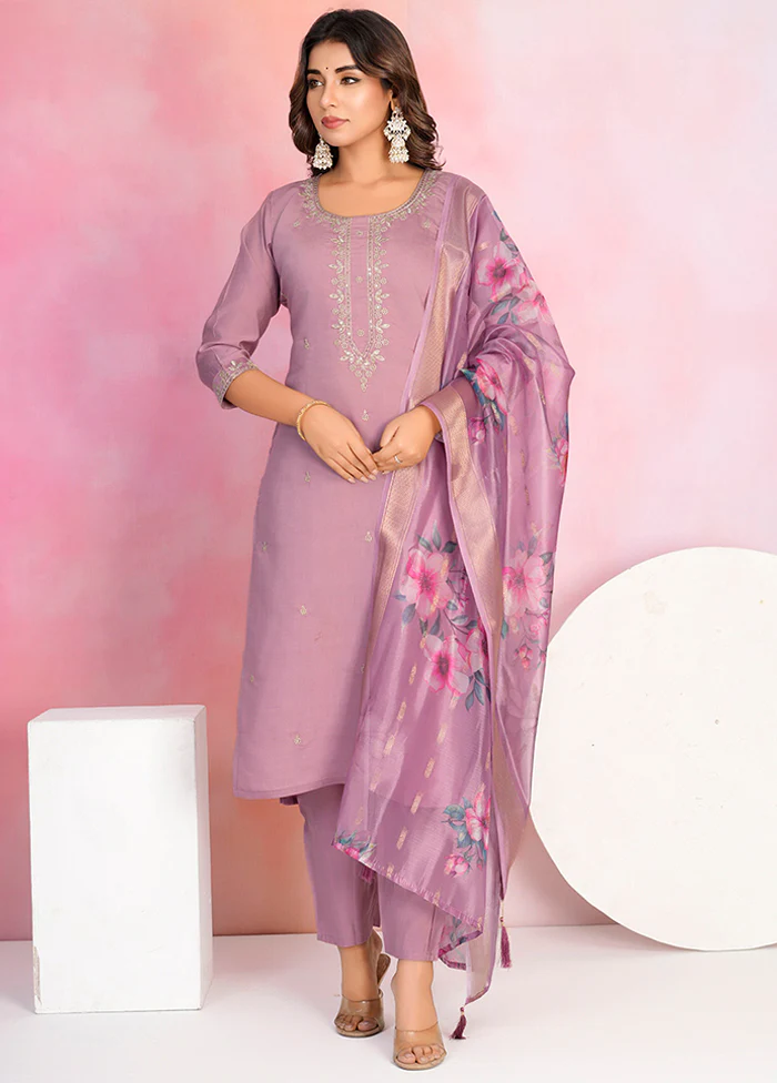 3 Pc Purple Silk Suit Set