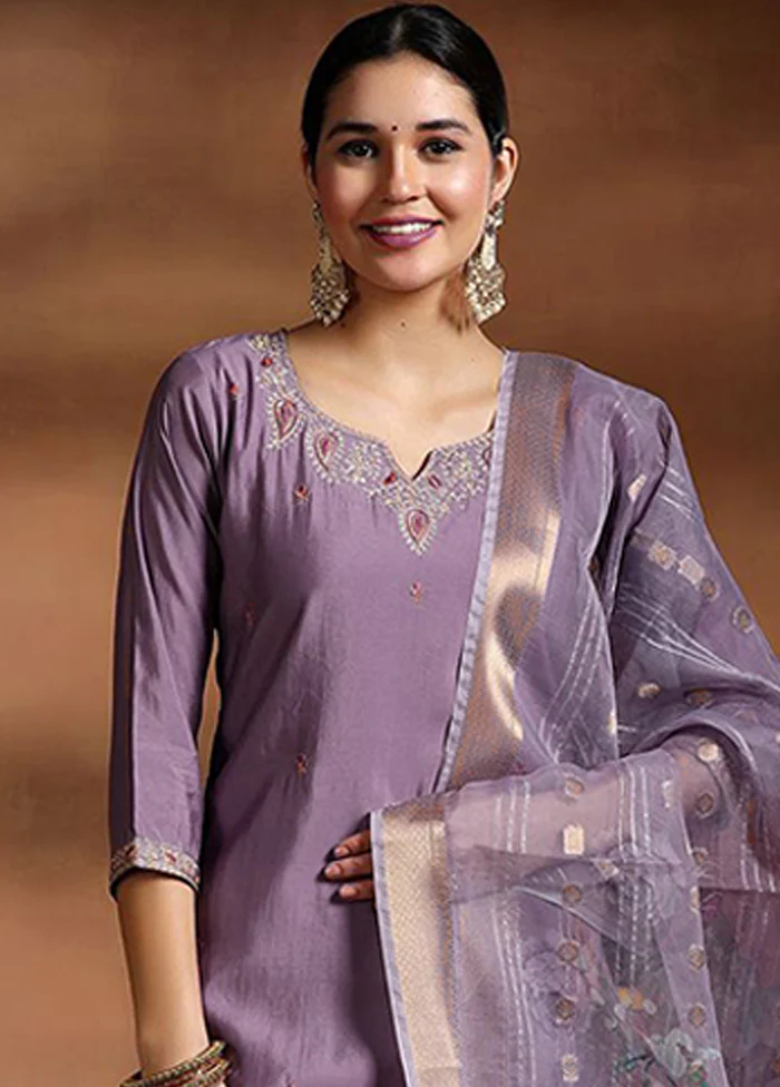 3 Pc Purple Silk Suit Set - Image 2