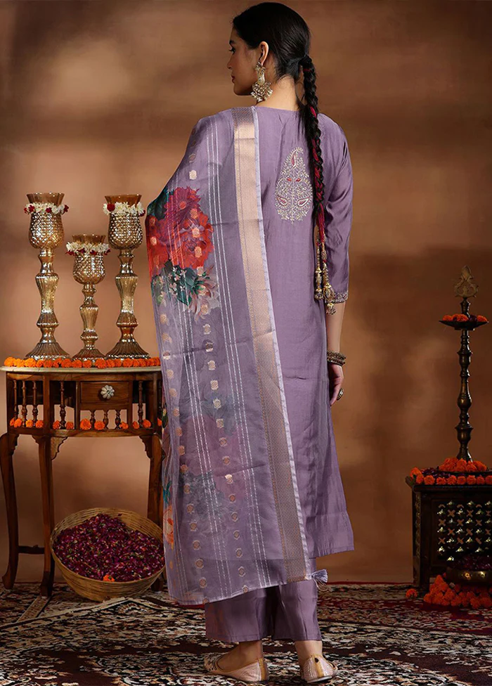 3 Pc Purple Silk Suit Set - Image 3
