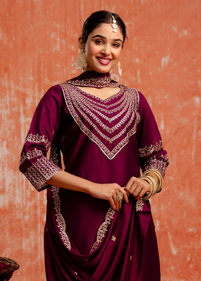 3 Pc Purple Silk Suit Set - Image 2