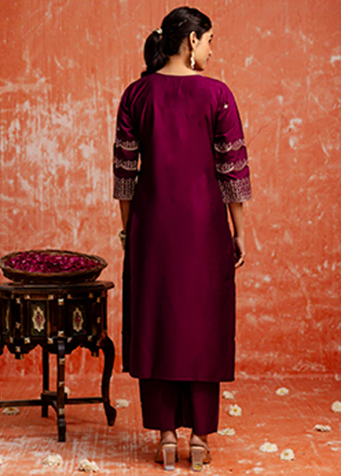 3 Pc Purple Silk Suit Set - Image 3
