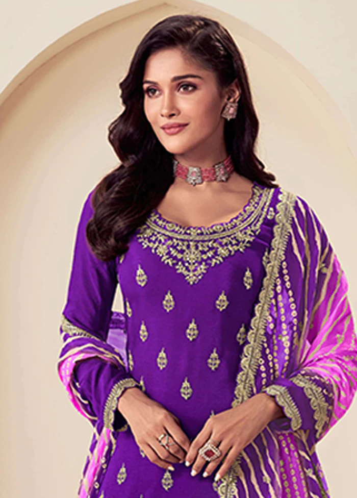 3 Pc Purple Silk Suit Set - Image 2