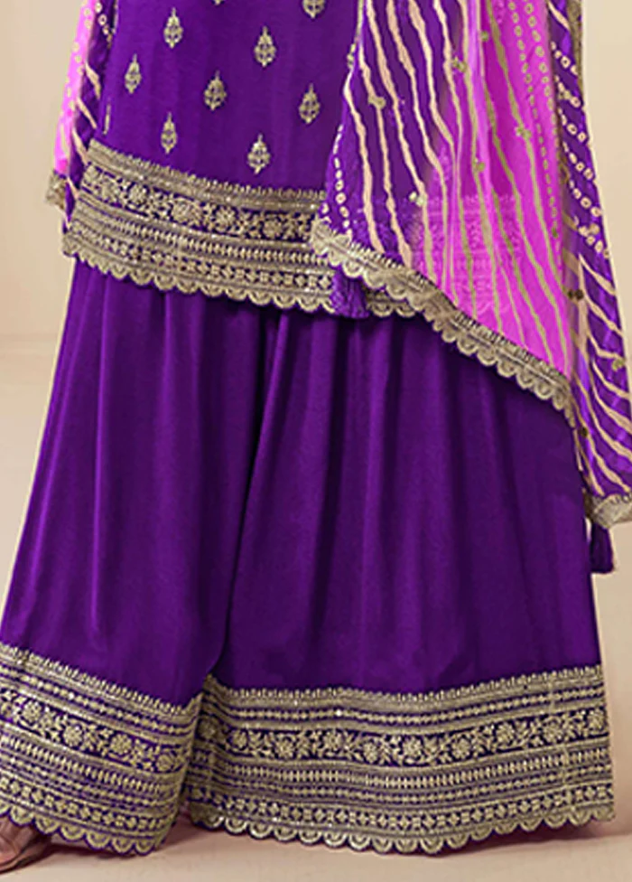 3 Pc Purple Silk Suit Set - Image 3