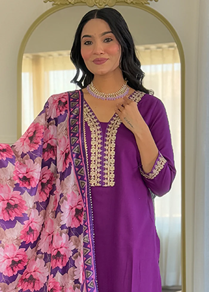 3 Pc Purple Silk Suit Set - Image 2