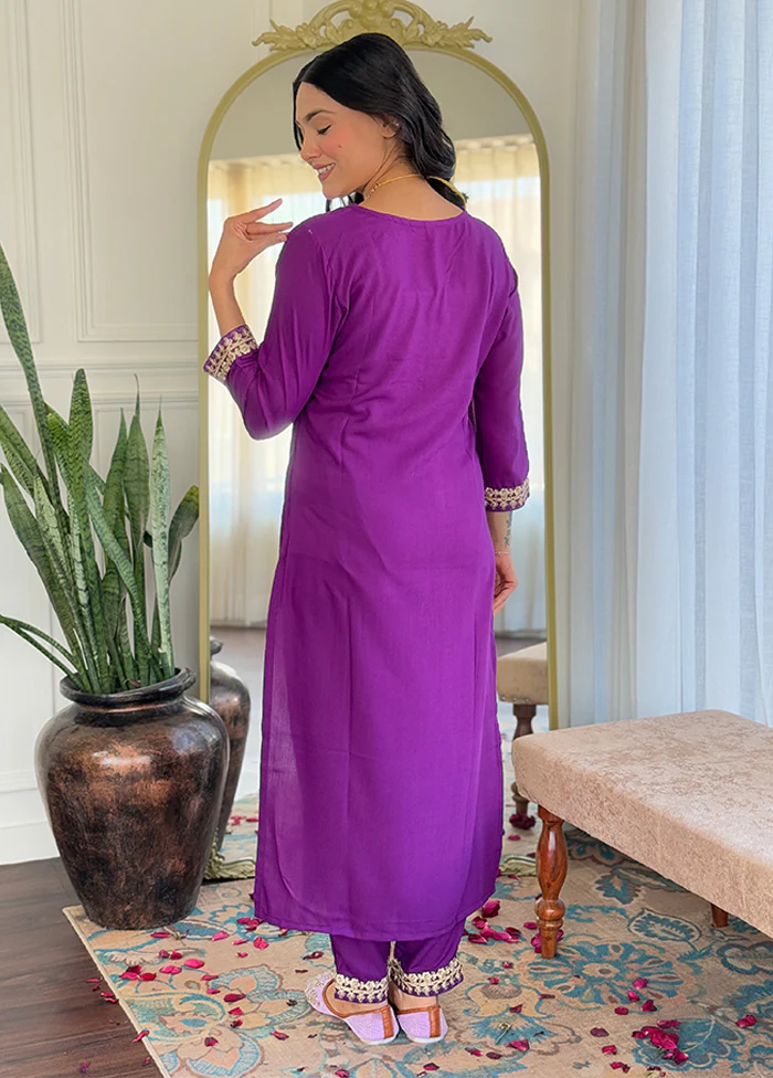 3 Pc Purple Silk Suit Set - Image 3