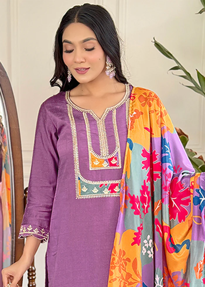 3 Pc Purple Silk Suit Set - Image 2