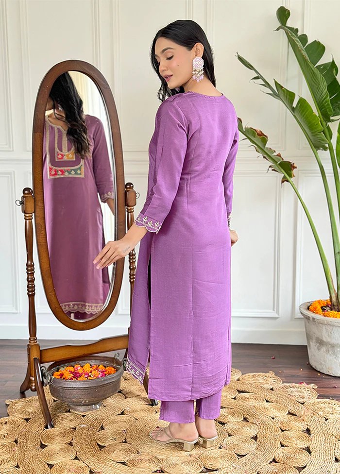 3 Pc Purple Silk Suit Set - Image 3
