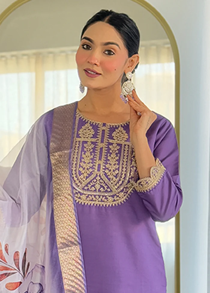 3 Pc Purple Silk Suit Set - Image 2