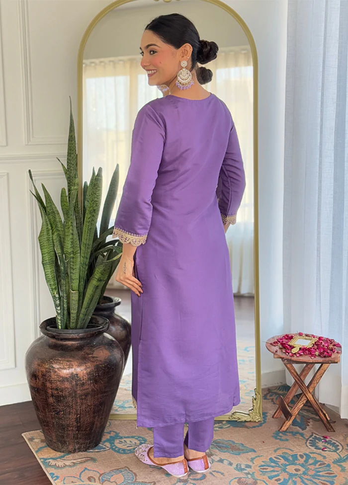 3 Pc Purple Silk Suit Set - Image 3