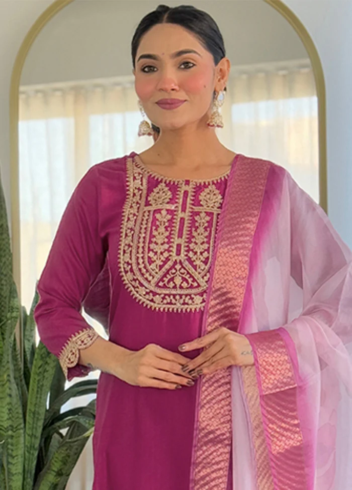 3 Pc Purple Silk Suit Set - Image 2