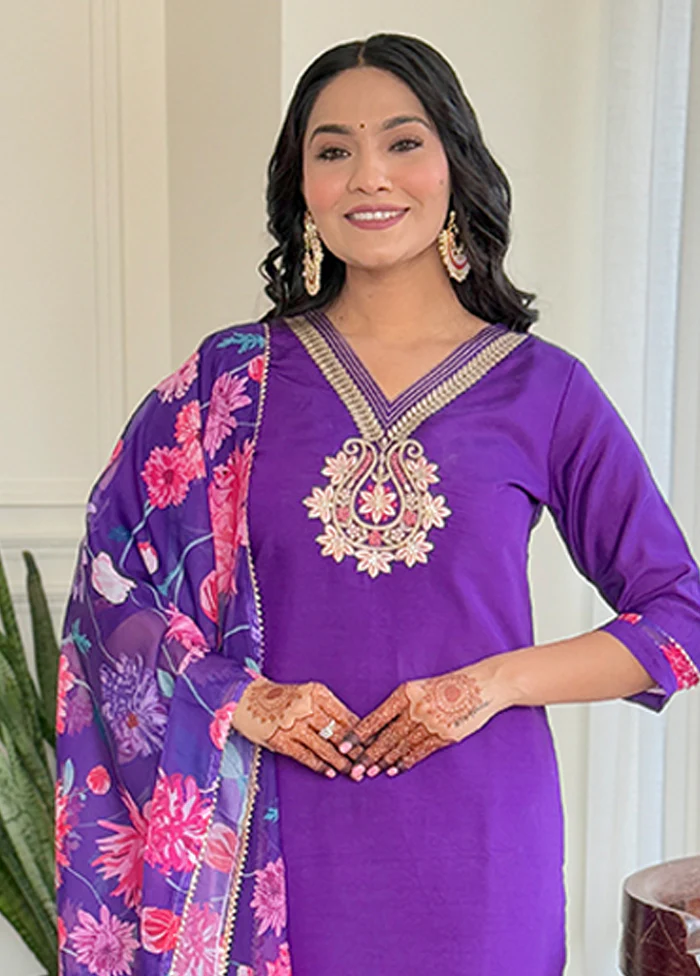 3 Pc Purple Silk Suit Set - Image 2