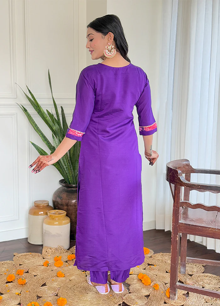 3 Pc Purple Silk Suit Set - Image 3