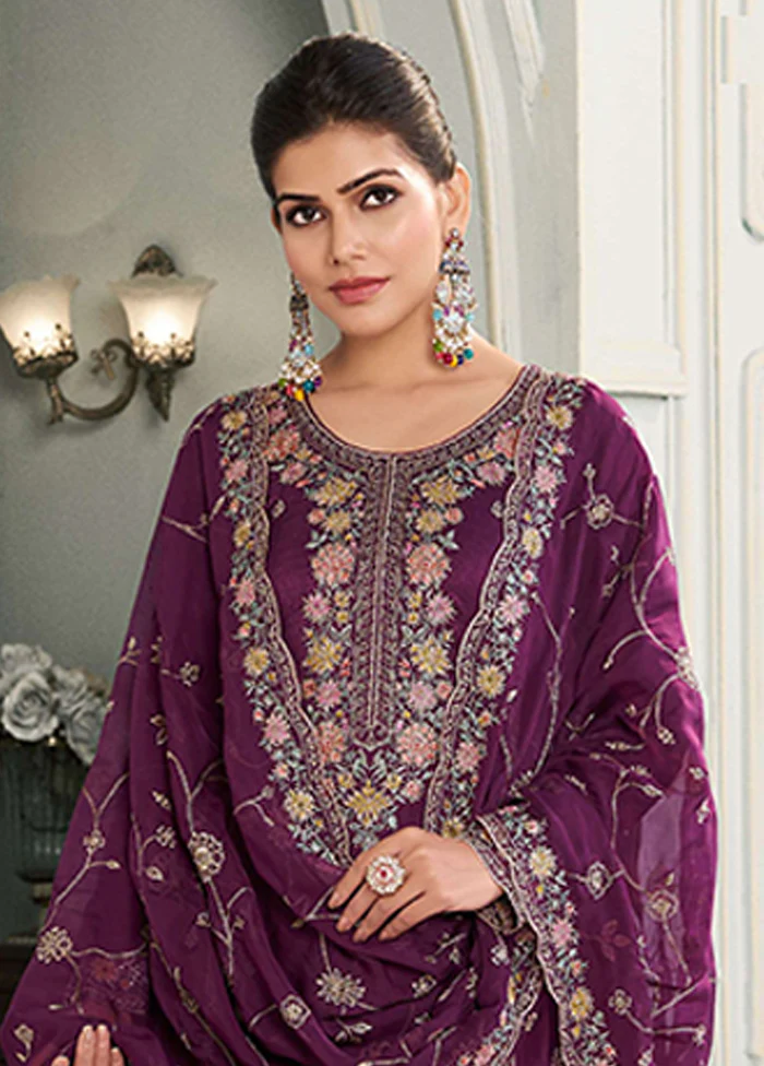 3 Pc Purple Silk Suit Set - Image 2