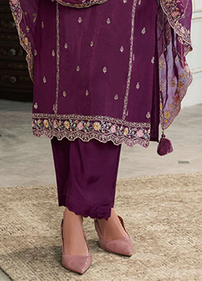 3 Pc Purple Silk Suit Set - Image 3