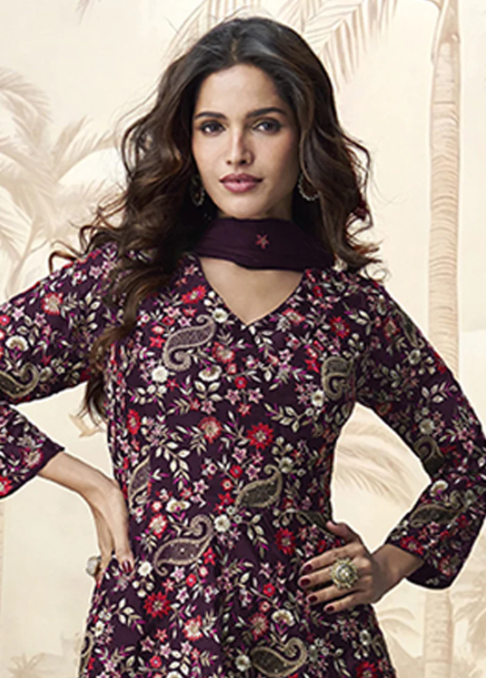 3 Pc Purple Silk Palazzo Suit Set - Image 2