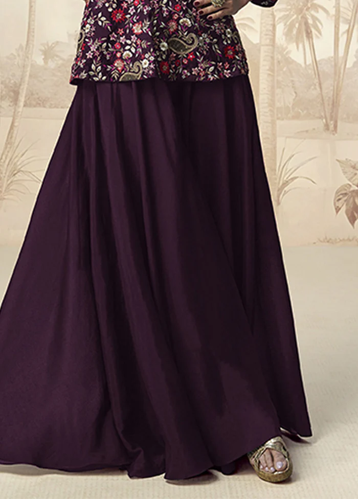 3 Pc Purple Silk Palazzo Suit Set - Image 3