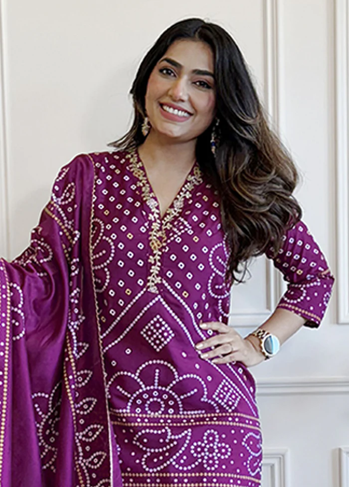 3 Pc Purple Silk Suit Set - Image 2