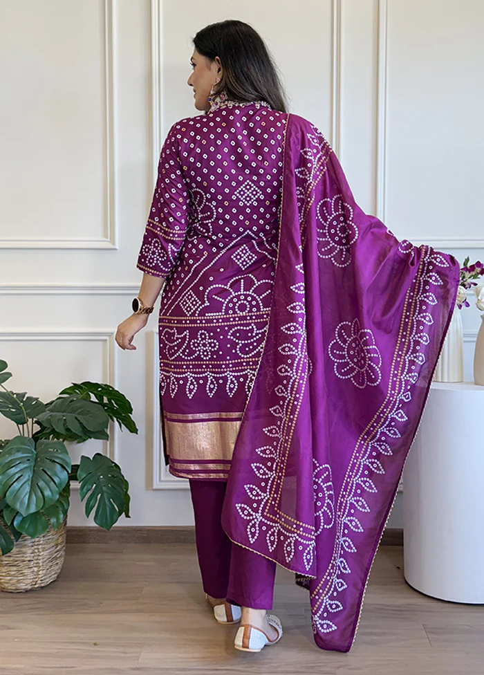 3 Pc Purple Silk Suit Set - Image 3