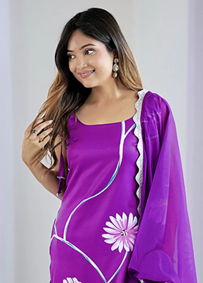 3 Pc Purple Silk Suit Set - Image 2