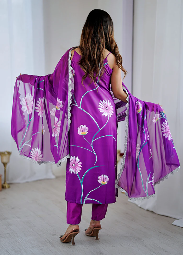 3 Pc Purple Silk Suit Set - Image 3