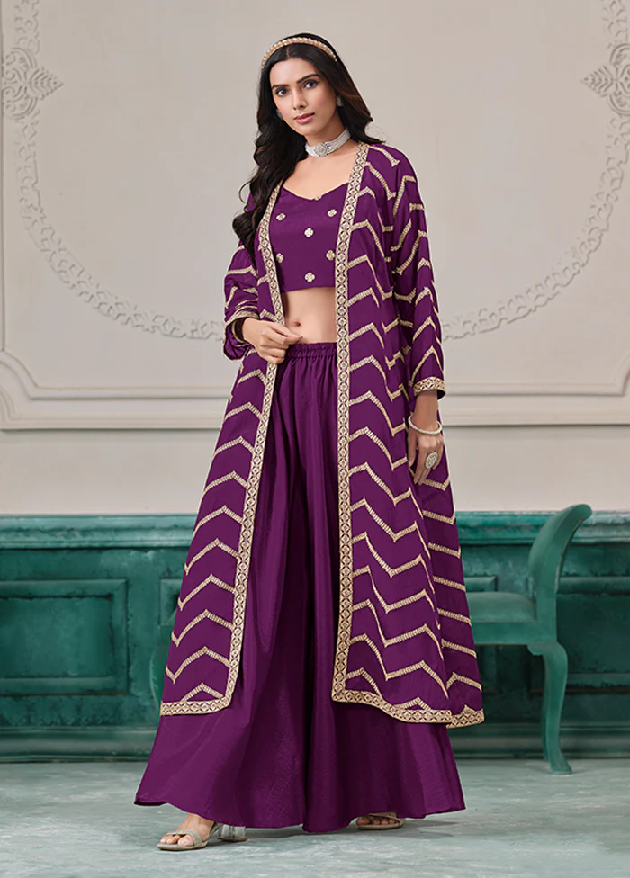 3 Pc Purple Plazzo Shurg Suits Set