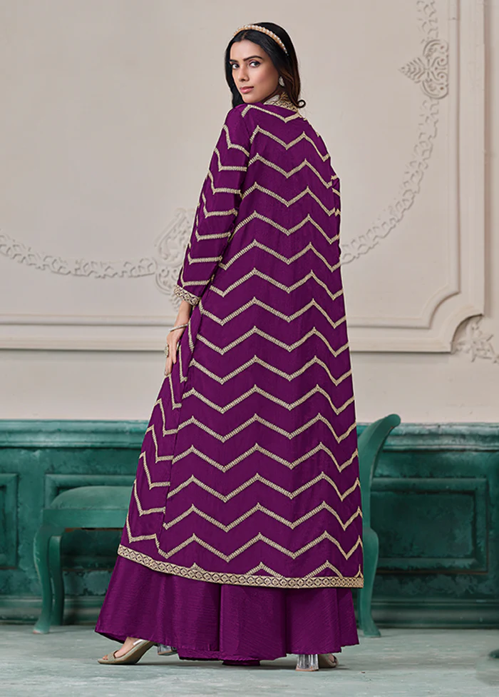 3 Pc Purple Plazzo Shurg Suits Set - Image 3
