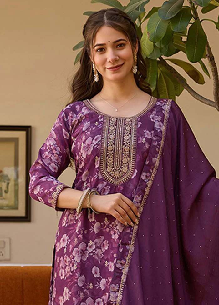 3 Pc Purple Silk Suit Set - Image 2