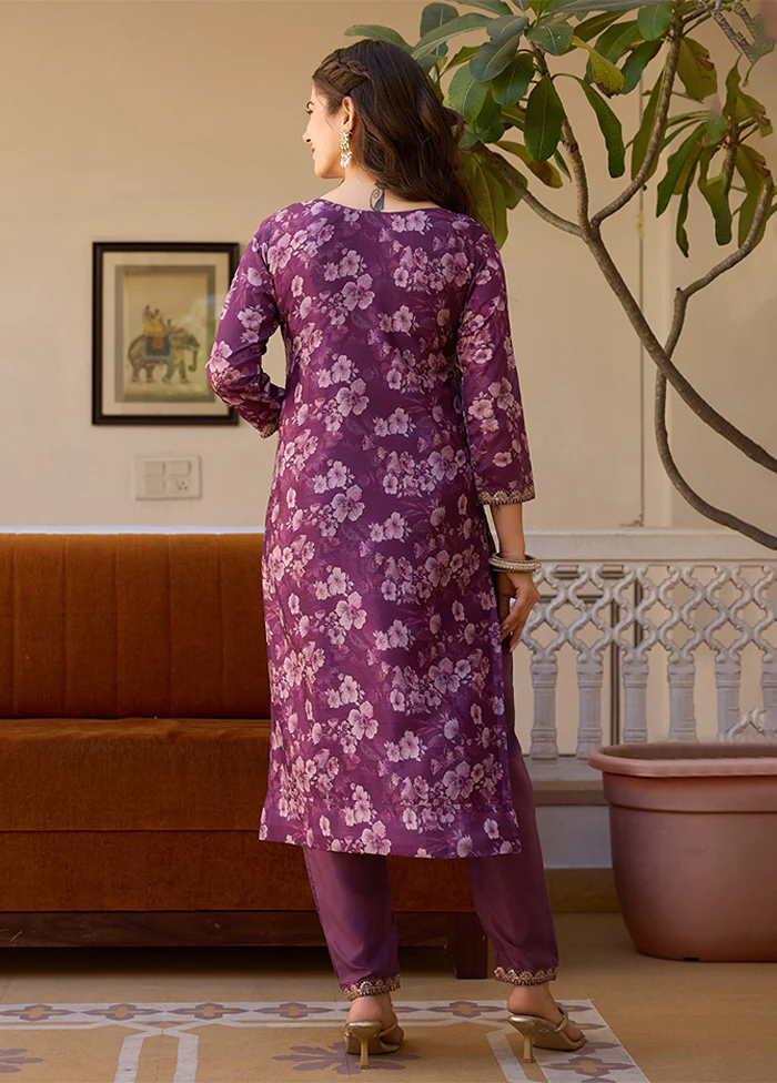 3 Pc Purple Silk Suit Set - Image 3
