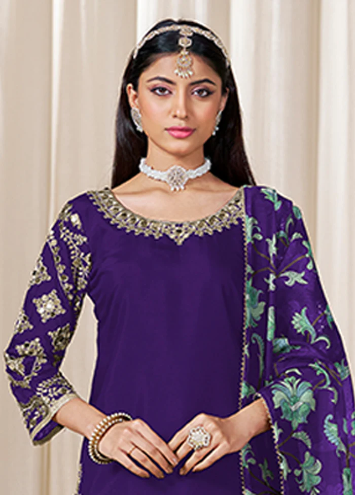 3 Pc Purple Silk Suit Set - Image 2