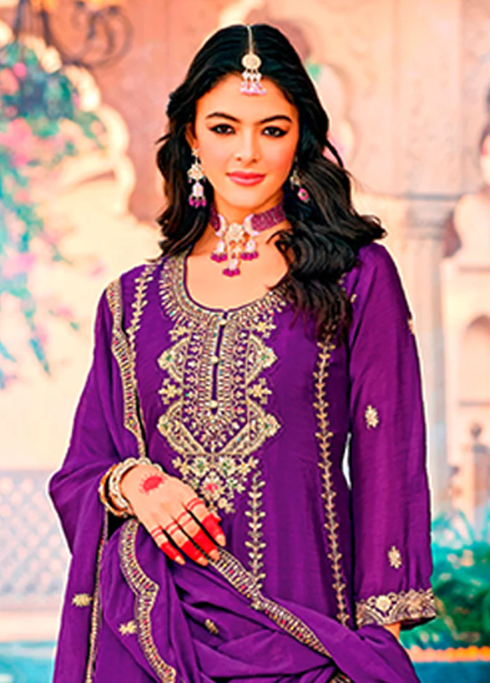 3 Pc Purple Silk Suit Set - Image 2