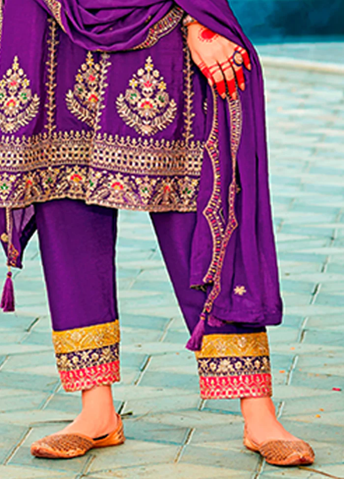 3 Pc Purple Silk Suit Set - Image 3