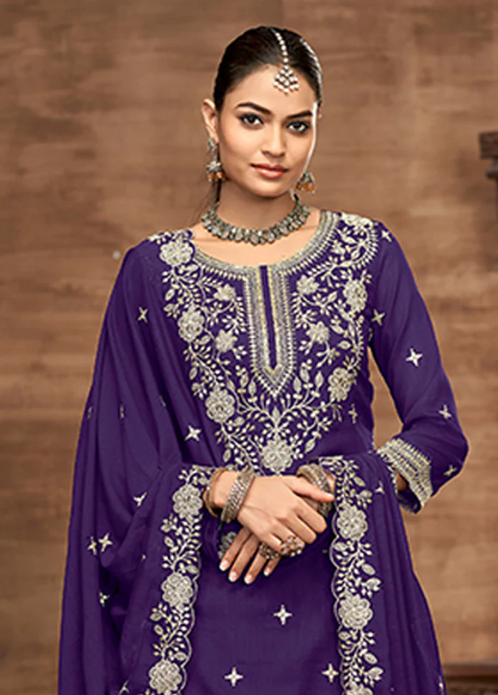 3 Pc Purple Silk Suit Set - Image 2