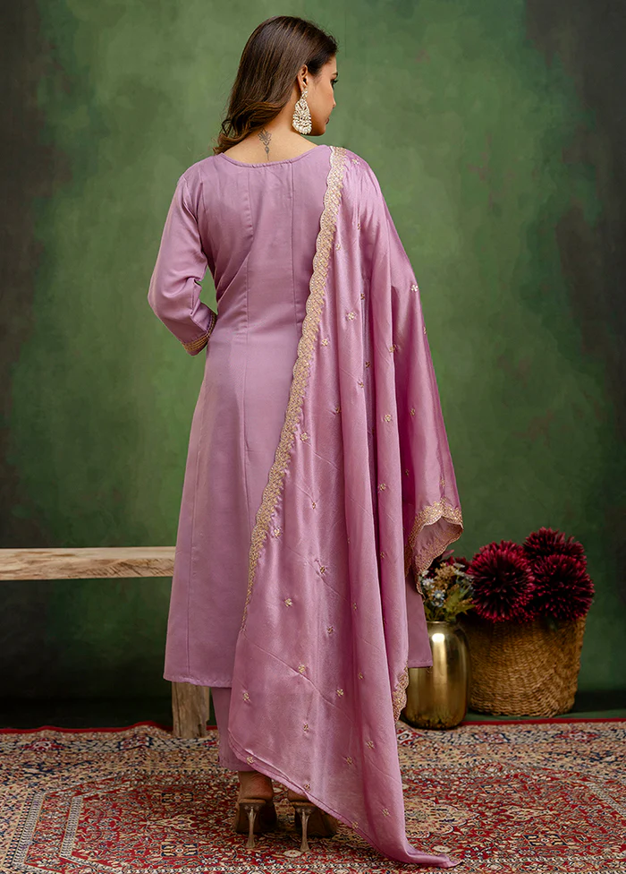 3 Pc Purple Silk Suit Set - Image 3