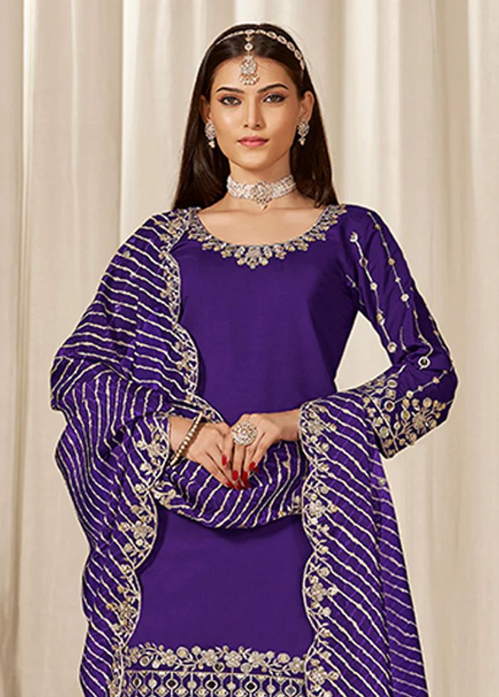 3 Pc Purple Silk Suit Set - Image 2