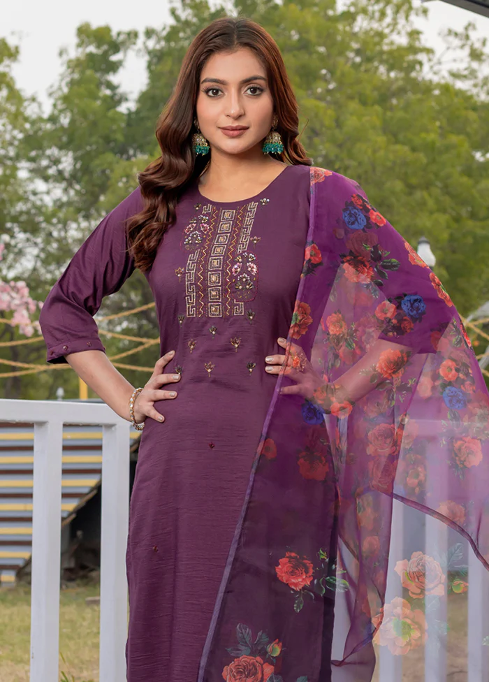 3 Pc Purple Silk Suit Set - Image 2