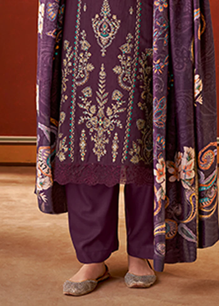 3 Pc Purple Silk Suit Set - Image 3