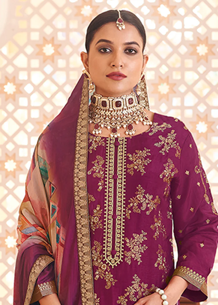 3 Pc Purple Silk Suit Set - Image 2