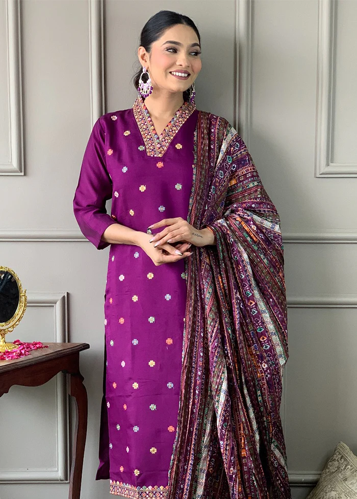 3 Pc Purple Silk Suit Set - Image 3