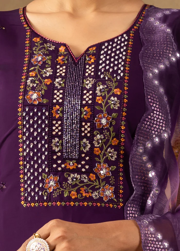 3 Pc Purple Silk Suit Set - Image 2