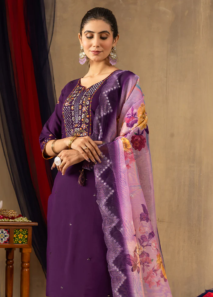3 Pc Purple Silk Suit Set - Image 3