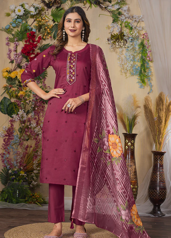 3 Pc Purple Silk Suit Set