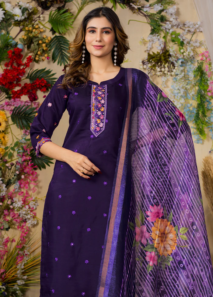 3 Pc Purple Silk Suit Set - Image 3
